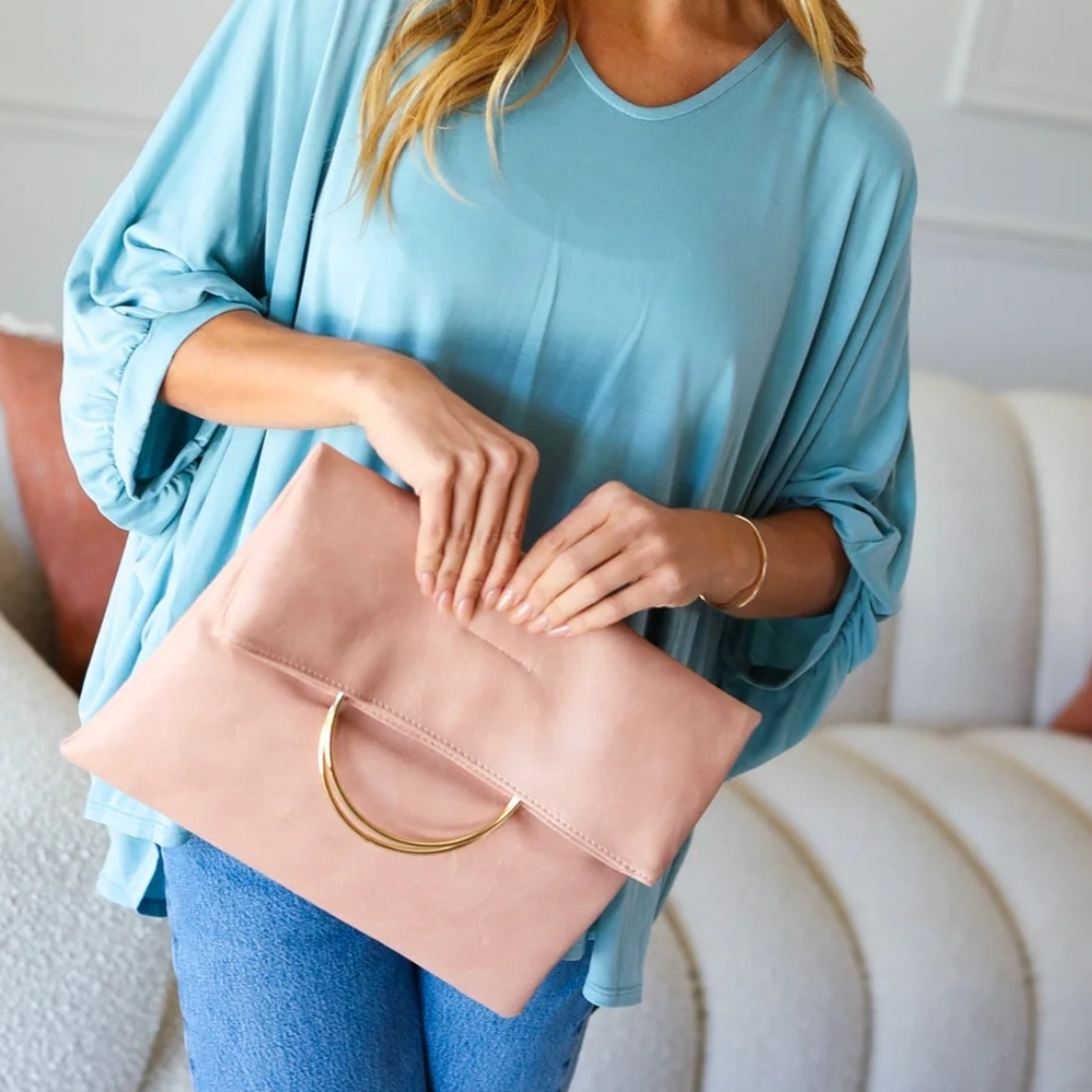 Classy Pink Fold Out Clutch with Gold Accent Handle - Picture 3 of 3